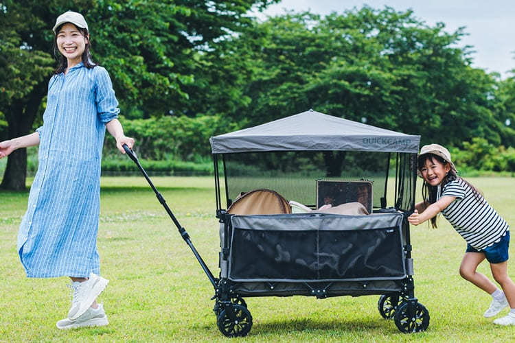 屋根付きネイビーのQUICK CAMP キャリーカート・ワゴン全体像