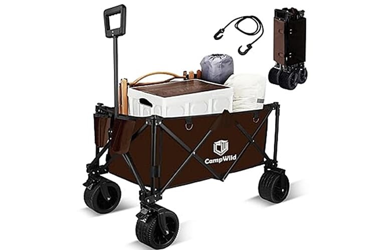 こげ茶色のCampWild キャリーカート・ワゴン全体像