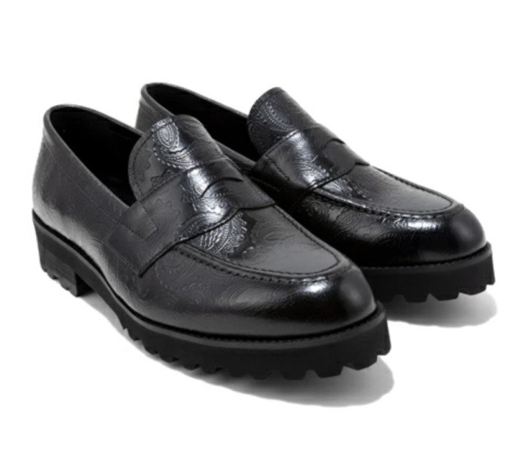 【ペイズリー柄がユニークな1足】 KENFORD MENS TANK SOLE EMBOSSED LOAFERS BLACK PAISLEY(K027C25)