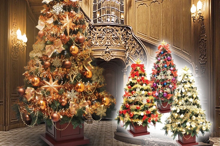 1. ウッドベースワイドツリー 120cm【組み立て簡単な豪華なツリー】