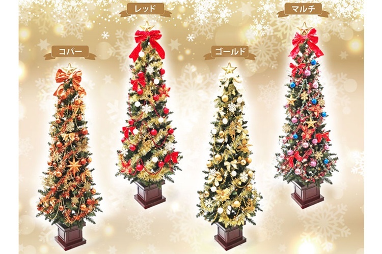 2. ウッドベーススリムツリー オーナメントセット 120cm【シーズンオフには箱に入れ小さく収納可能】