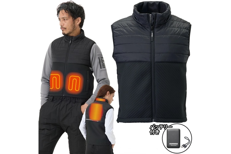 80000 HUMMER ハイブリッドヒートベスト Wスイッチ バッテリーセット【薄型ながら優れた即暖】