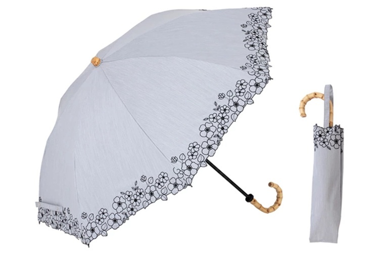 リーベン 日傘 UV遮熱遮光折傘 花柄刺繍 50cm×8本骨＜クールプラス＞