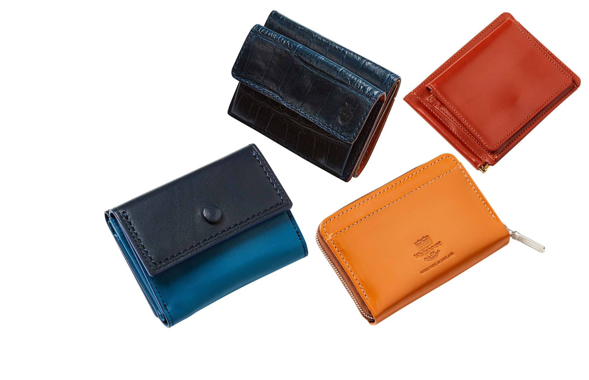 コンパクトレザーウォレット4種1.型押しネイビー財布、2.マネークリップ財布、3.ブルー財布、4.茶Ｓ１９４１ ＺＩＰ ＰＡＳＳ