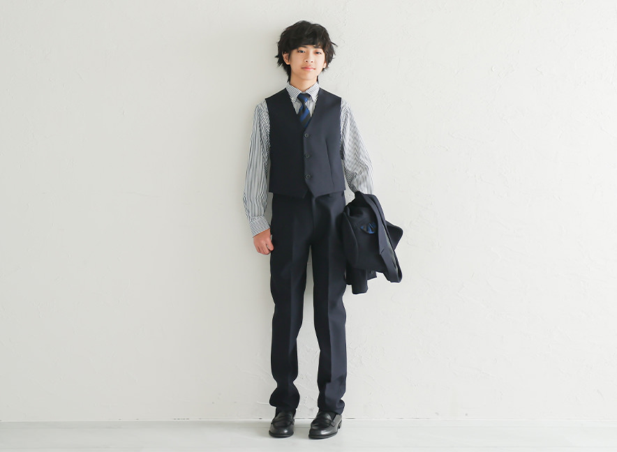 男児 ジュニアスーツセット 
ベスト付き ネイビー roby024 